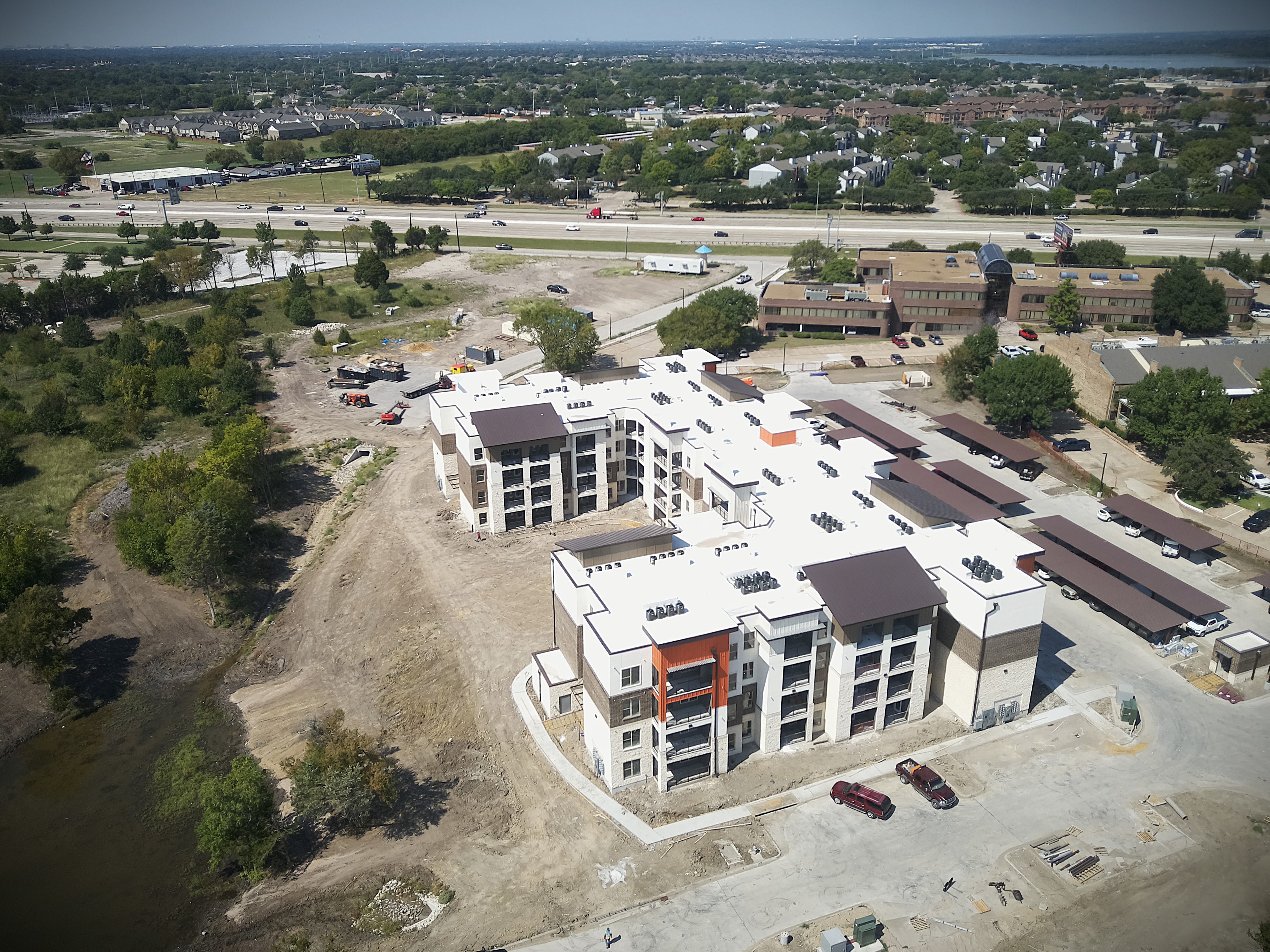 Aerial view of an active construction site